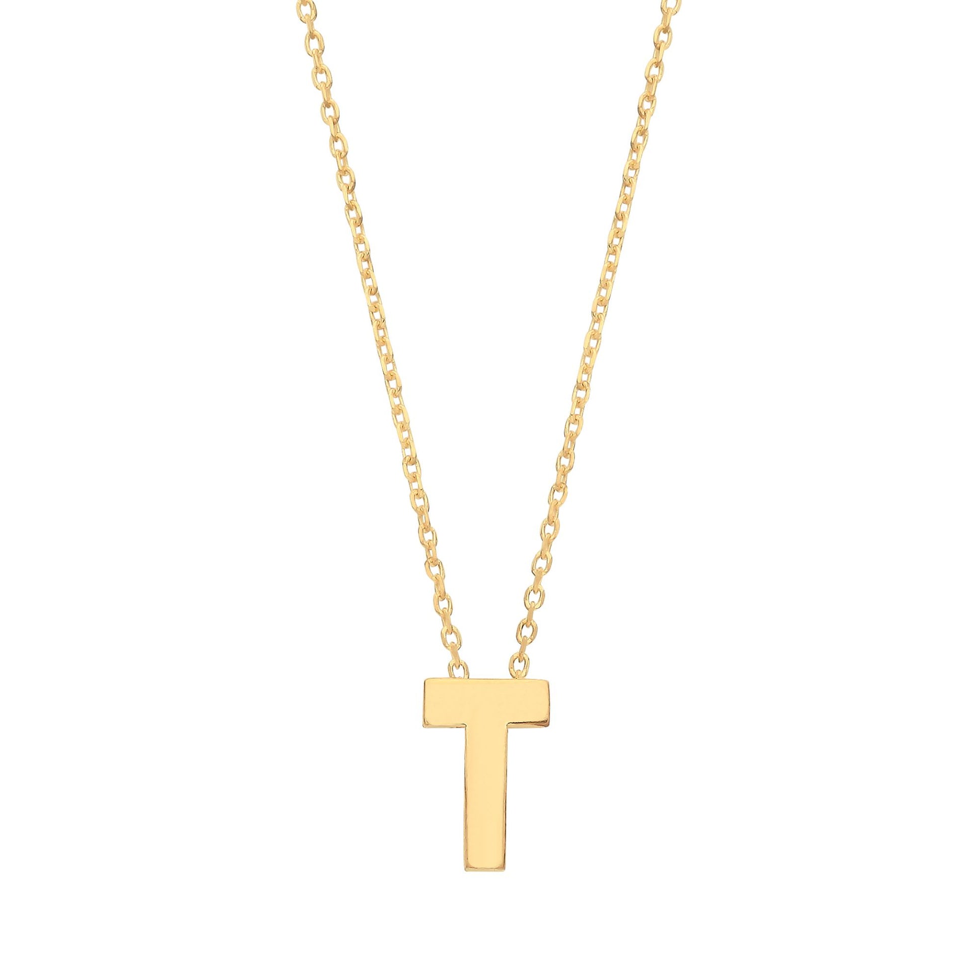 9ct Gold  Letter T Initial Pendant Necklace 17 inch 43cm - G9P6032T
