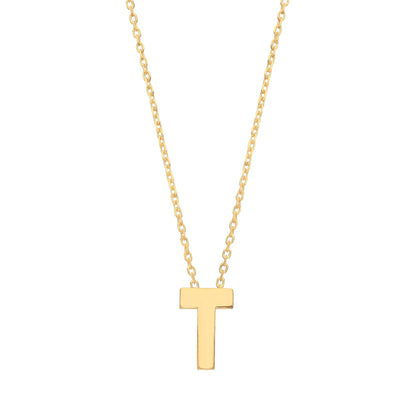 9ct Gold  Letter T Initial Pendant Necklace 17 inch 43cm - G9P6032T