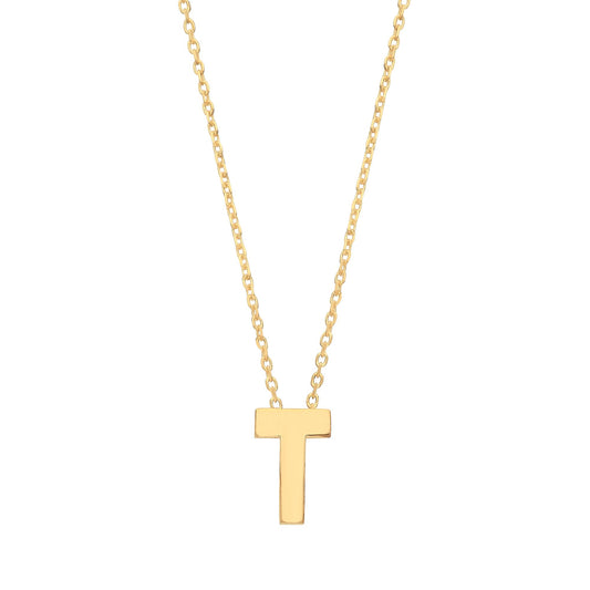 9ct Gold  Letter T Initial Pendant Necklace 17 inch 43cm - G9P6032T