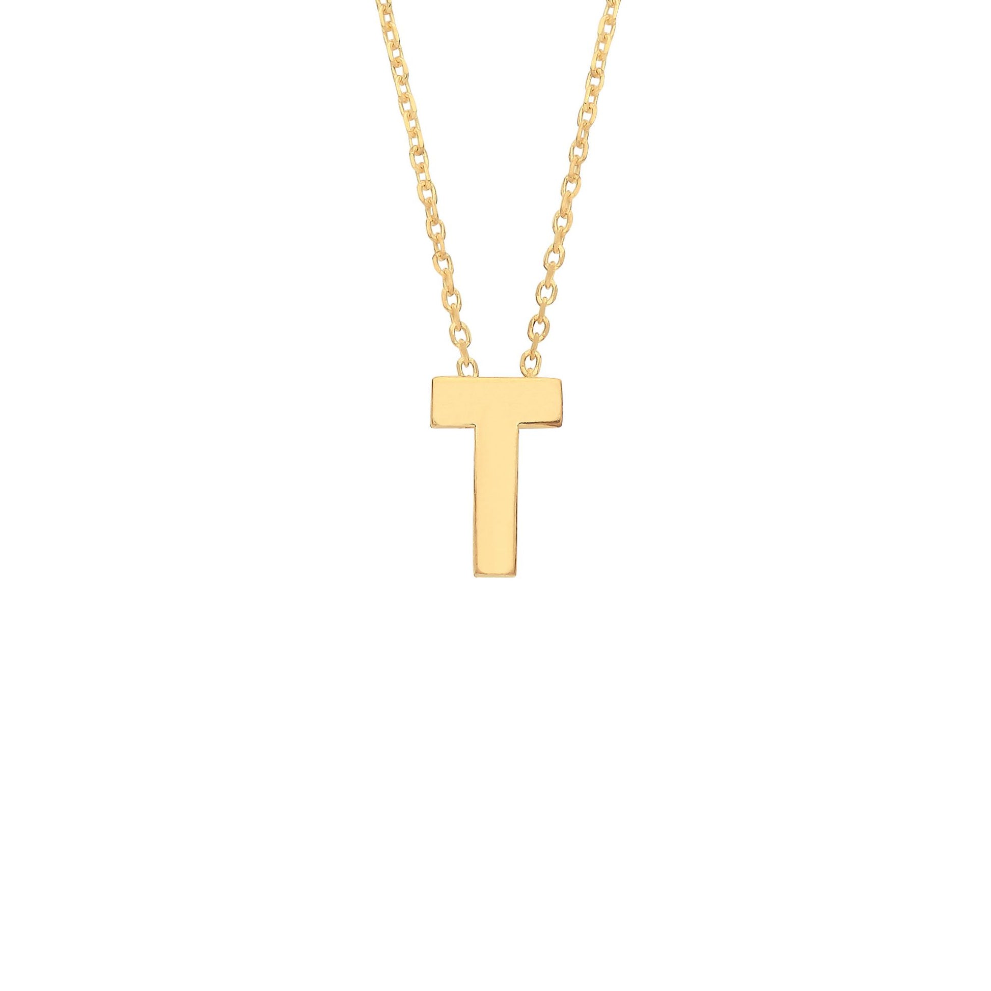 9ct Gold  Letter T Initial Pendant Necklace 17 inch 43cm - G9P6032T