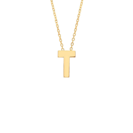 9ct Gold  Letter T Initial Pendant Necklace 17 inch 43cm - G9P6032T