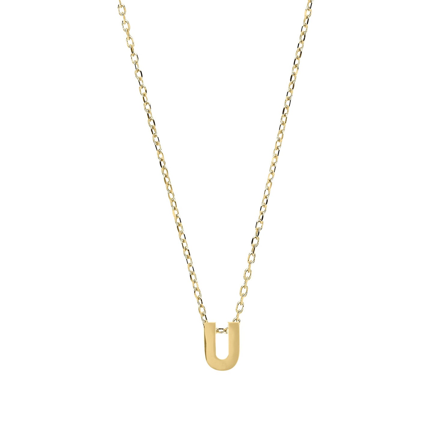 9ct Gold  Letter U Initial Pendant Necklace 17 inch 43cm - G9P6032U