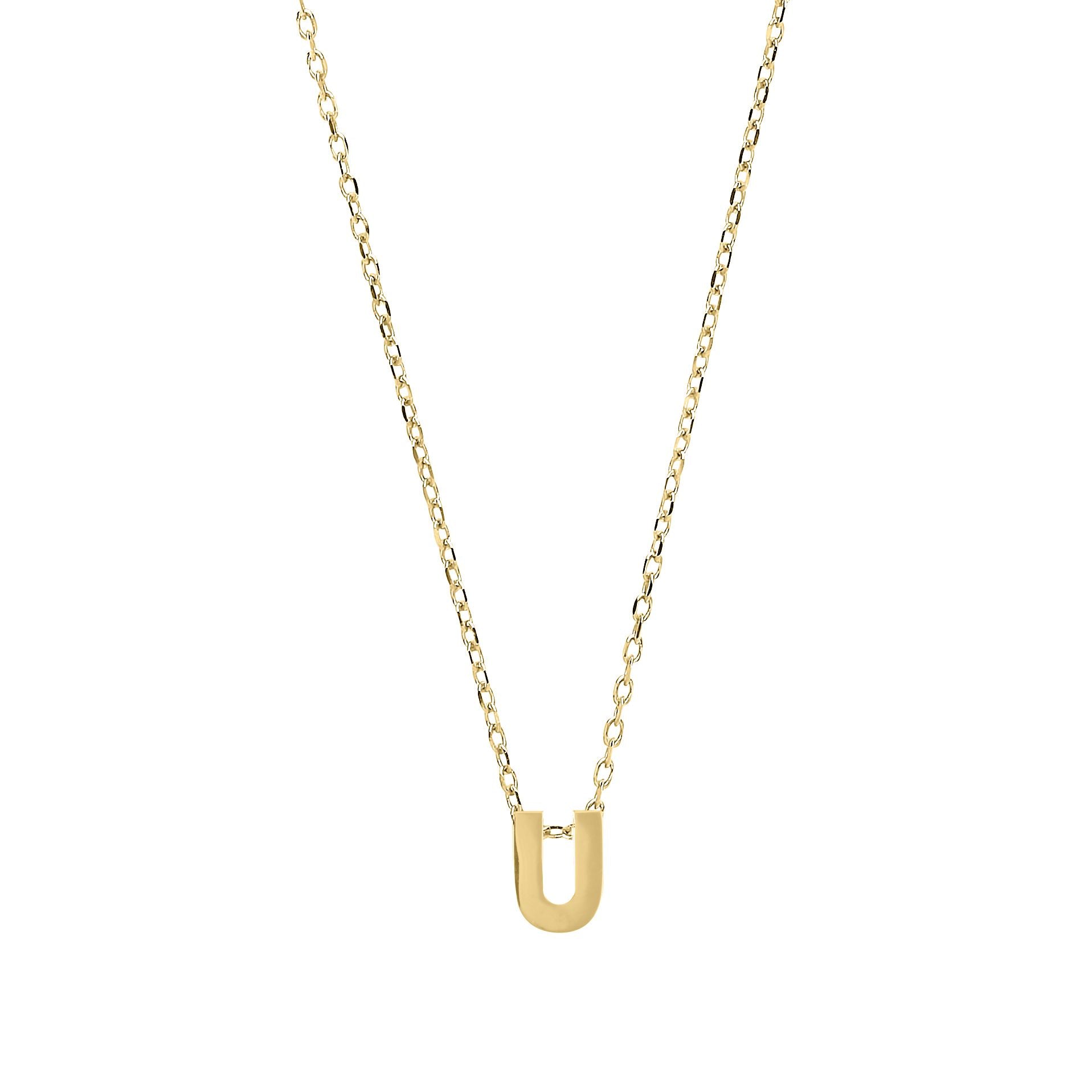 9ct Gold  Letter U Initial Pendant Necklace 17 inch 43cm - G9P6032U