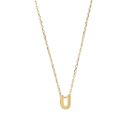 9ct Gold  Letter U Initial Pendant Necklace 17 inch 43cm - G9P6032U