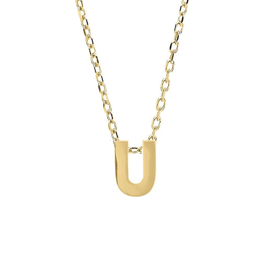 9ct Gold  Letter U Initial Pendant Necklace 17 inch 43cm - G9P6032U