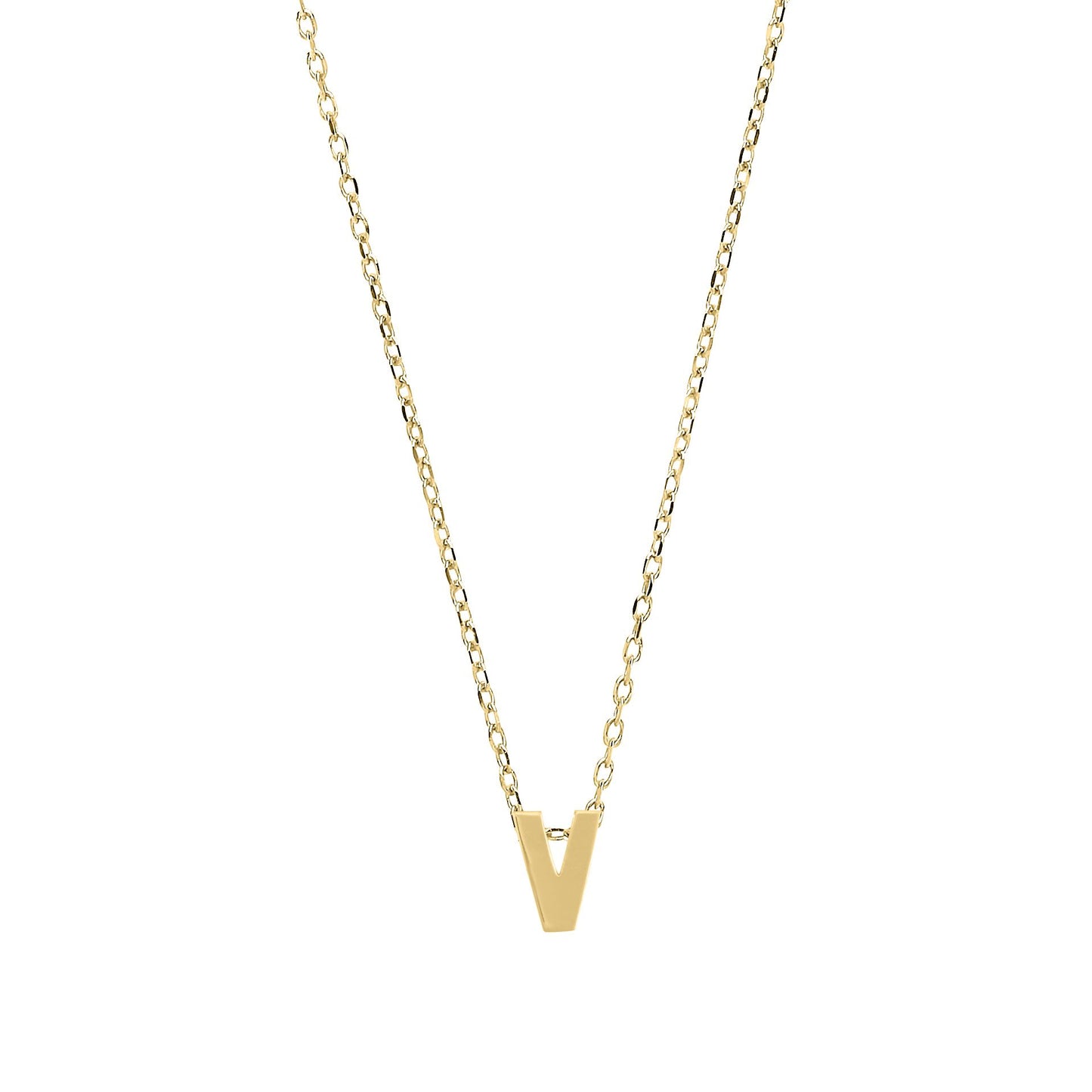 9ct Gold  Letter V Initial Pendant Necklace 17 inch 43cm - G9P6032V