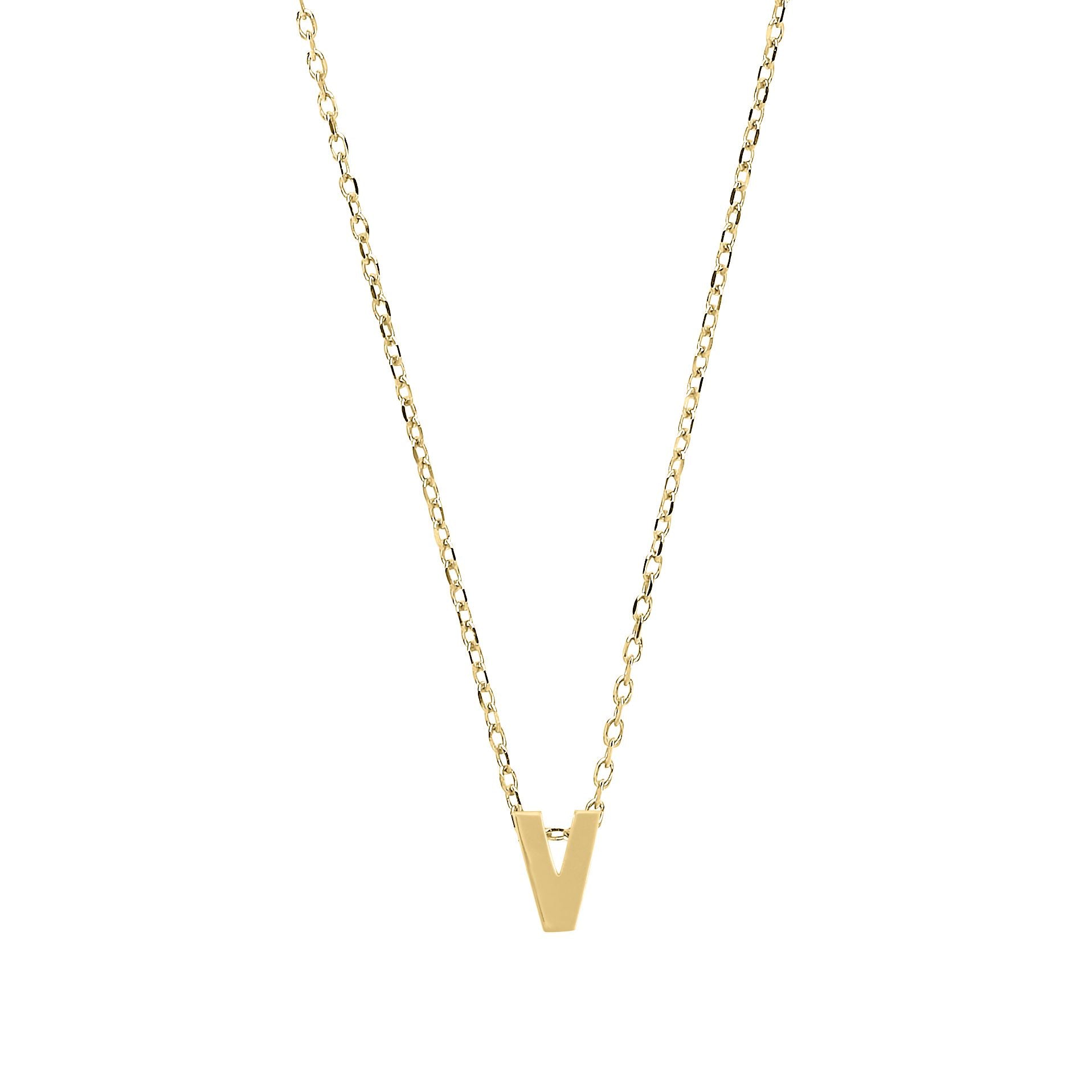 9ct Gold  Letter V Initial Pendant Necklace 17 inch 43cm - G9P6032V