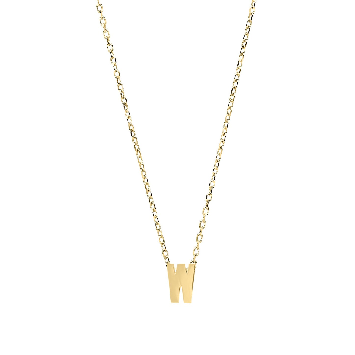 9ct Gold  Letter W Initial Pendant Necklace 17 inch 43cm - G9P6032W