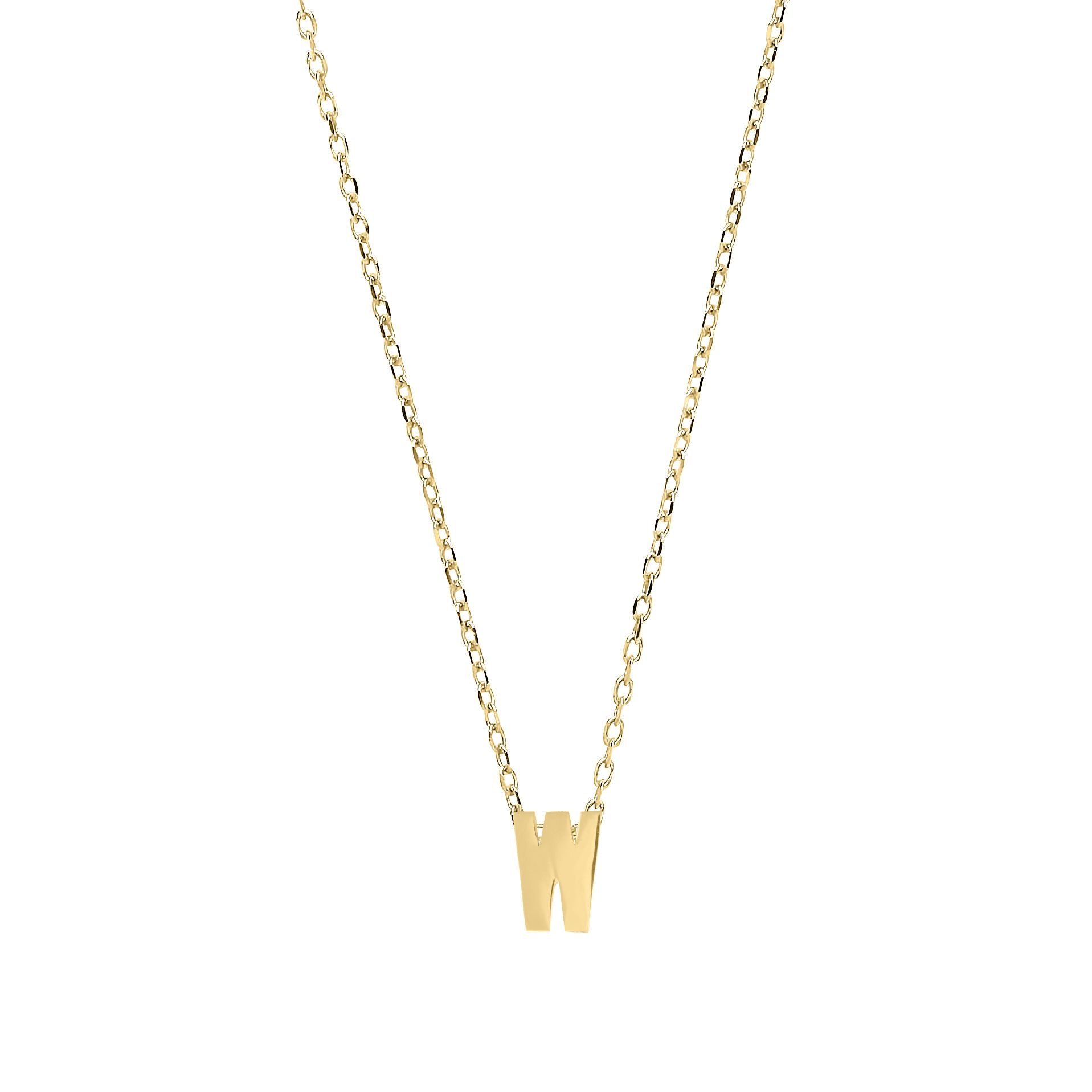 9ct Gold  Letter W Initial Pendant Necklace 17 inch 43cm - G9P6032W