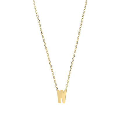 9ct Gold  Letter W Initial Pendant Necklace 17 inch 43cm - G9P6032W