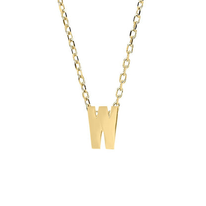 9ct Gold  Letter W Initial Pendant Necklace 17 inch 43cm - G9P6032W
