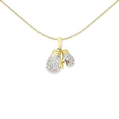 Mens 2-Colour 9ct Gold  CZ Boxing Glove Pendant Necklace 16-20" - G9P6035