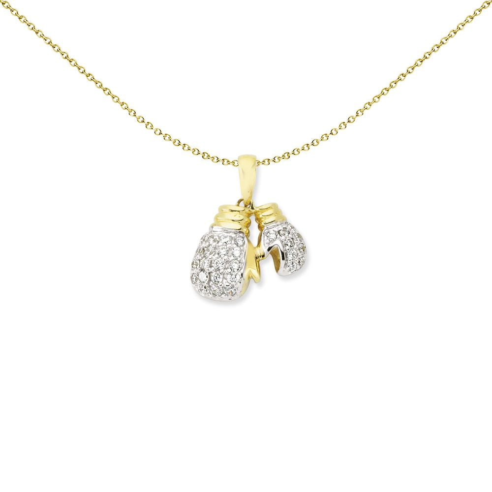 Mens 2-Colour 9ct Gold  CZ Boxing Glove Pendant Necklace 16-20" - G9P6035