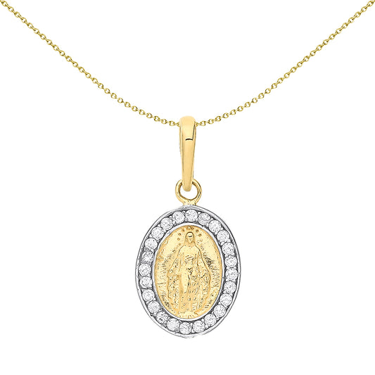 9ct Gold  CZ Miraculous Madonna Virgin Mary Medallion Necklace 20" - G9P6036