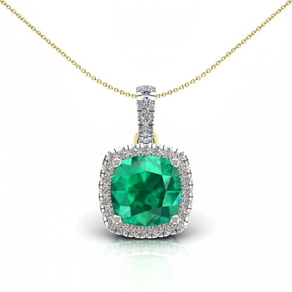 2-Colour 9ct Gold  Green Cushion CZ Solitaire Halo Necklace 20" - G9P6037EM