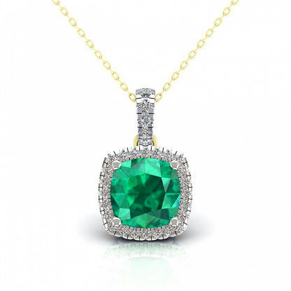 2-Colour 9ct Gold  Green Cushion CZ Solitaire Halo Necklace 20" - G9P6037EM