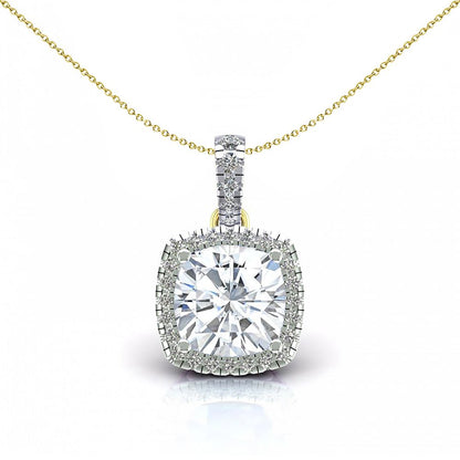 2-Colour 9ct Gold  Cushion CZ Solitaire Halo Pendant Necklace 20" - G9P6037WH