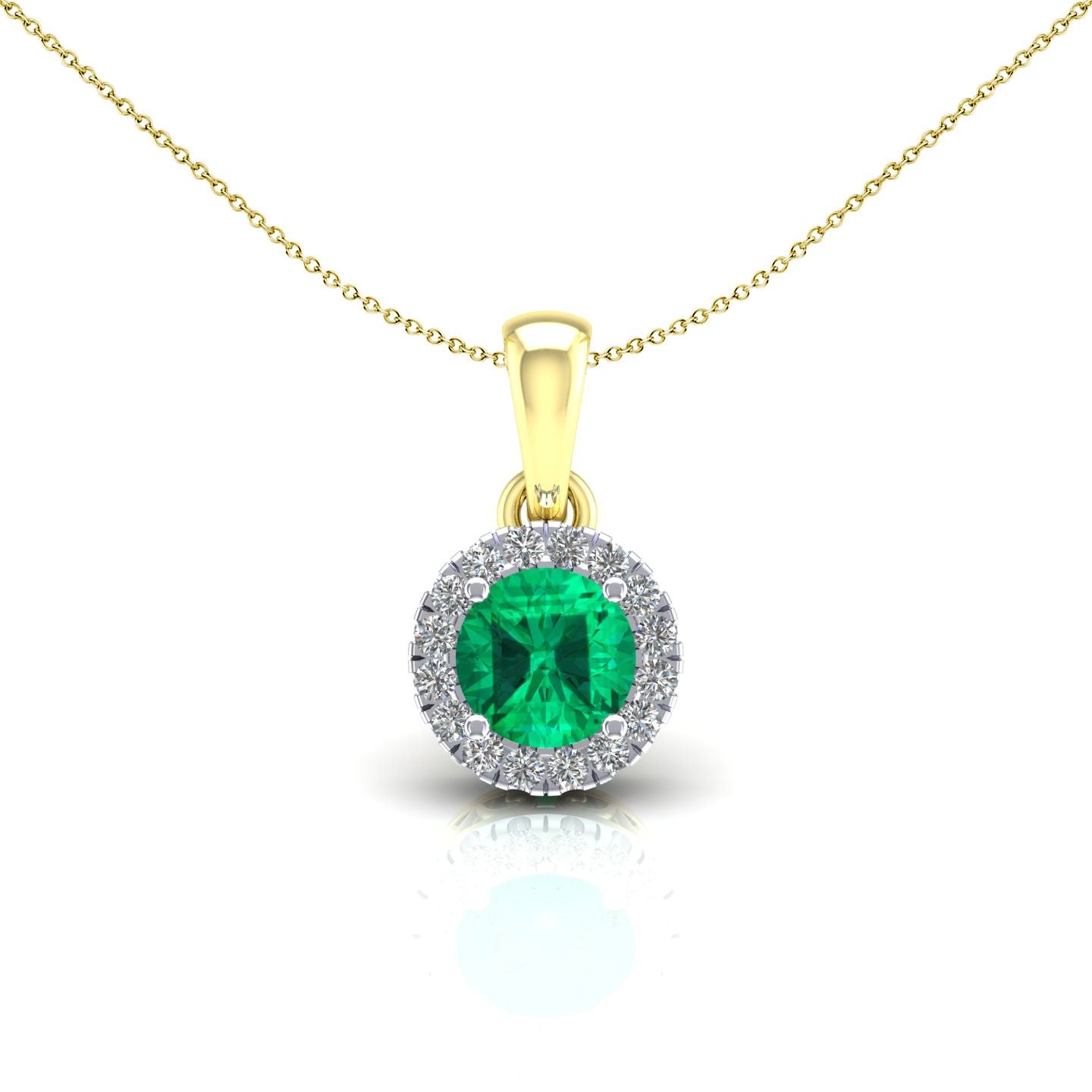 2-Colour 9ct Gold  Green CZ Solitaire Halo Pendant Necklace 20" - G9P6038EM