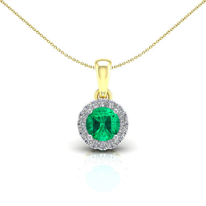 2-Colour 9ct Gold  Green CZ Solitaire Halo Pendant Necklace 20" - G9P6038EM