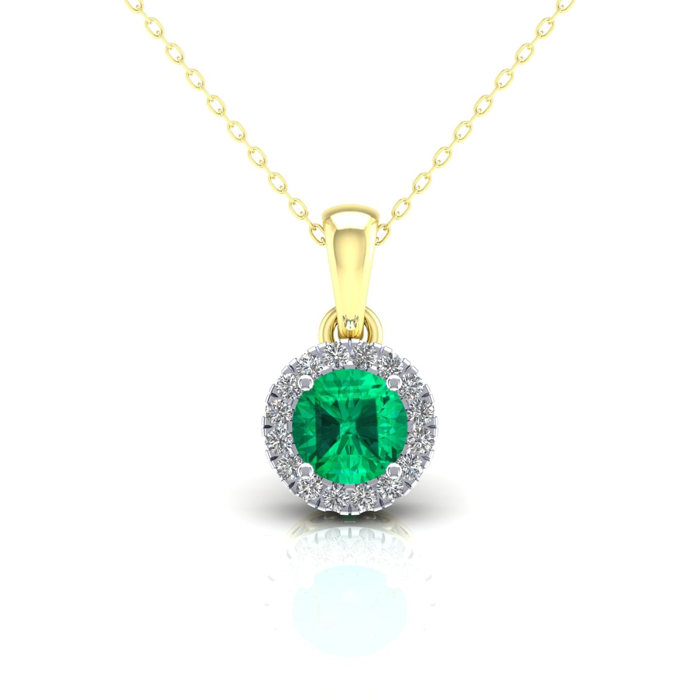 2-Colour 9ct Gold  Green CZ Solitaire Halo Pendant Necklace 20" - G9P6038EM