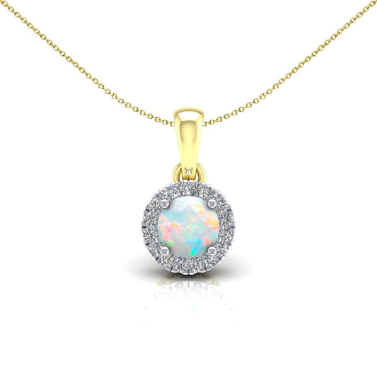 2-Colour 9ct Gold  Rainbow Opal CZ Solitaire Halo Necklace 20" - G9P6038OP