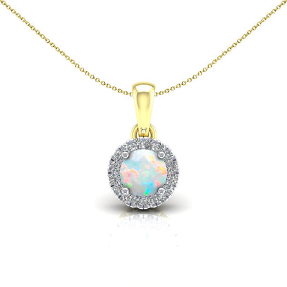 2-Colour 9ct Gold  Rainbow Opal CZ Solitaire Halo Necklace 20" - G9P6038OP