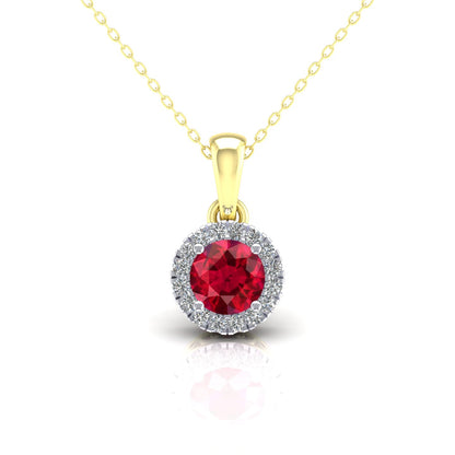 2-Colour 9ct Gold  Red CZ Solitaire Halo Pendant Necklace 20" - G9P6038RU