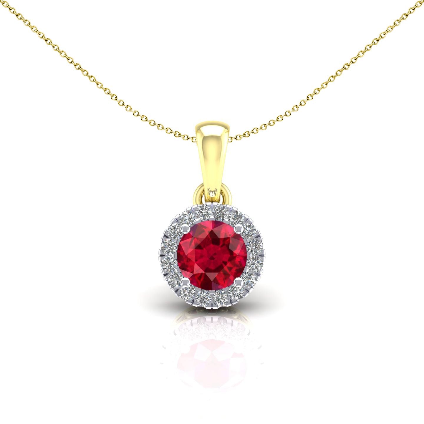 2-Colour 9ct Gold  Red CZ Solitaire Halo Pendant Necklace 20" - G9P6038RU