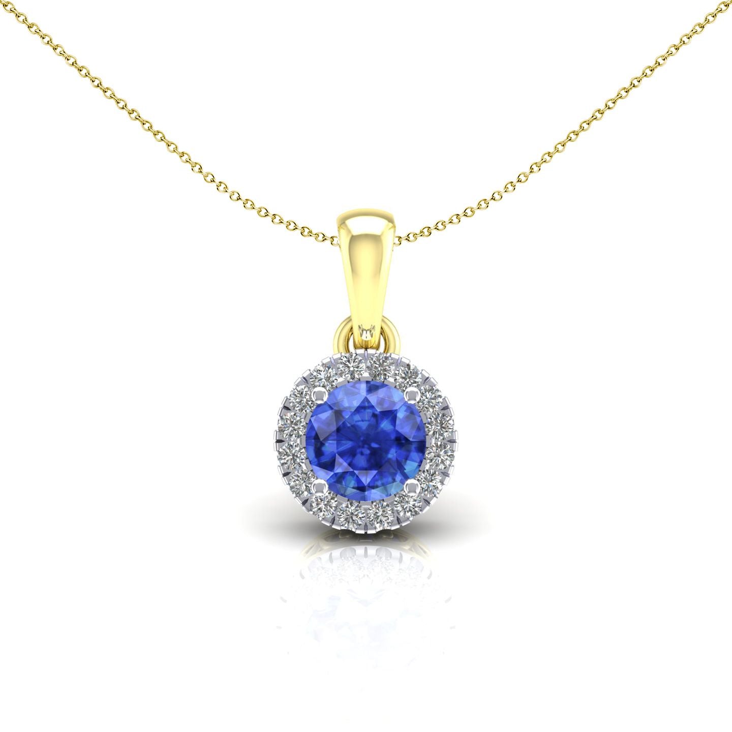 2-Colour 9ct Gold  Blue CZ Solitaire Halo Pendant Necklace 20" - G9P6038SP