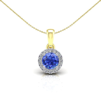 2-Colour 9ct Gold  Blue CZ Solitaire Halo Pendant Necklace 20" - G9P6038SP