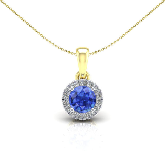 2-Colour 9ct Gold  Blue CZ Solitaire Halo Pendant Necklace 20" - G9P6038SP