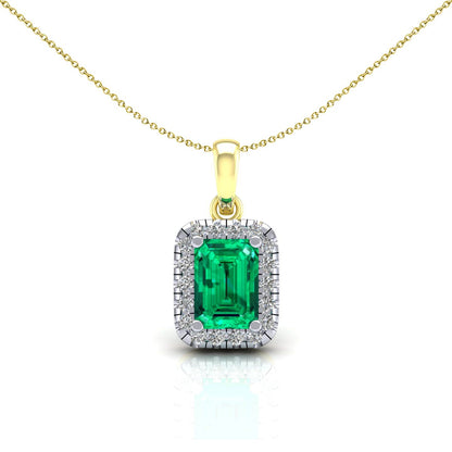 2-Colour 9ct Gold  Green Emerald CZ Solitaire Halo Necklace 20" - G9P6039EM