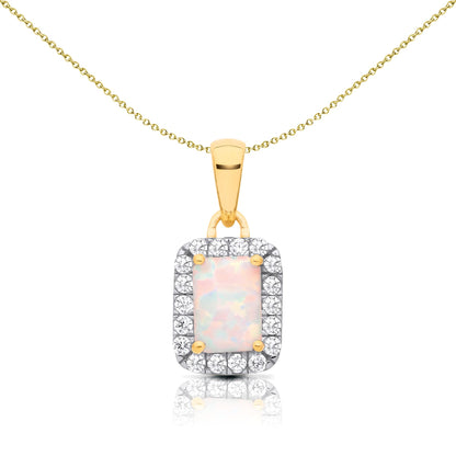 2-Colour 9ct Gold  Rainbow Emerald Opal CZ Halo Necklace 20" - G9P6039OP