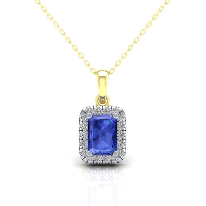 2-Colour 9ct Gold  Blue Emerald CZ Solitaire Halo Necklace 20" - G9P6039SP