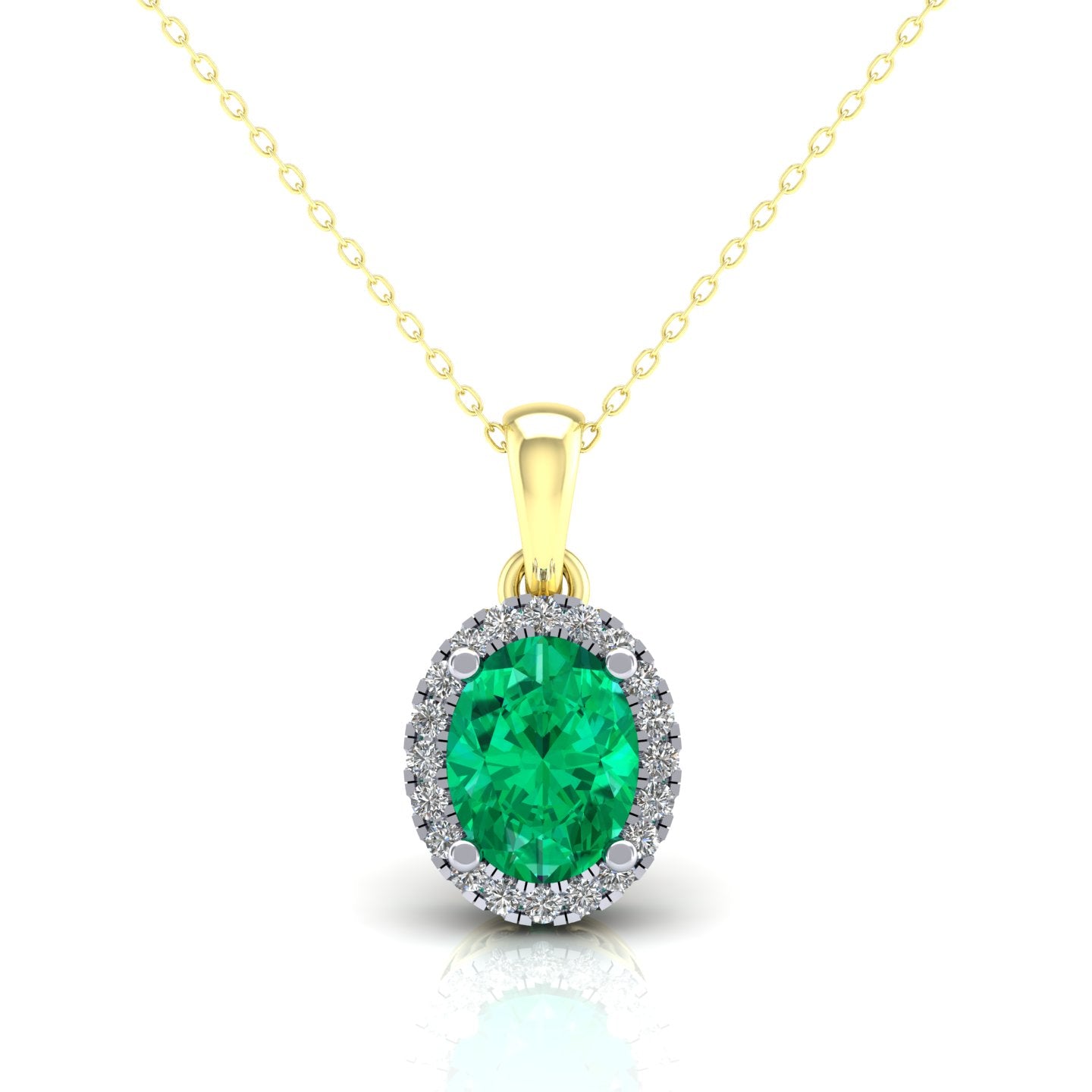 2-Colour 9ct Gold  Green Oval CZ Solitaire Halo Necklace 20" - G9P6040EM