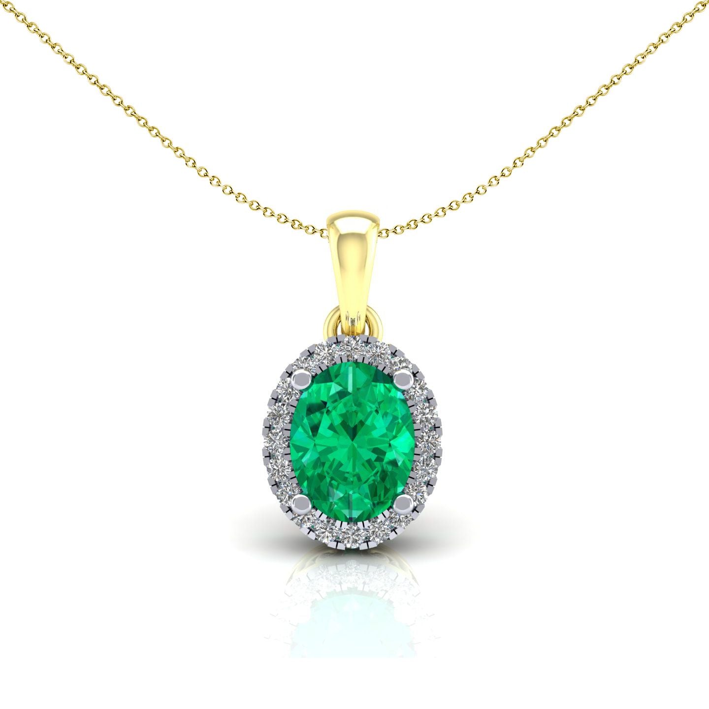 2-Colour 9ct Gold  Green Oval CZ Solitaire Halo Necklace 20" - G9P6040EM