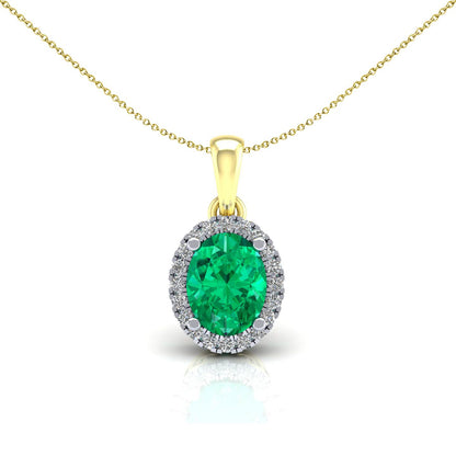 2-Colour 9ct Gold  Green Oval CZ Solitaire Halo Necklace 20" - G9P6040EM