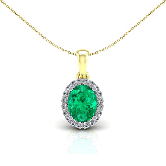 2-Colour 9ct Gold  Green Oval CZ Solitaire Halo Necklace 20" - G9P6040EM