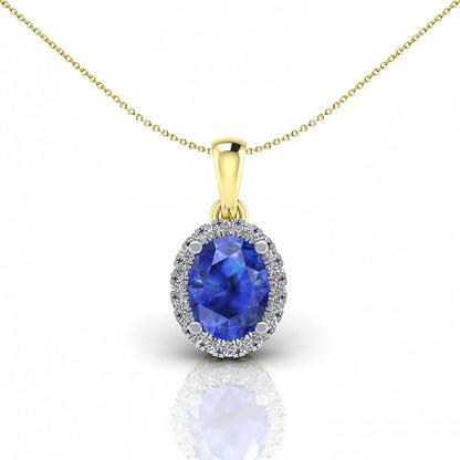 2-Colour 9ct Gold  Blue Oval CZ Solitaire Halo Necklace 20" - G9P6040SP