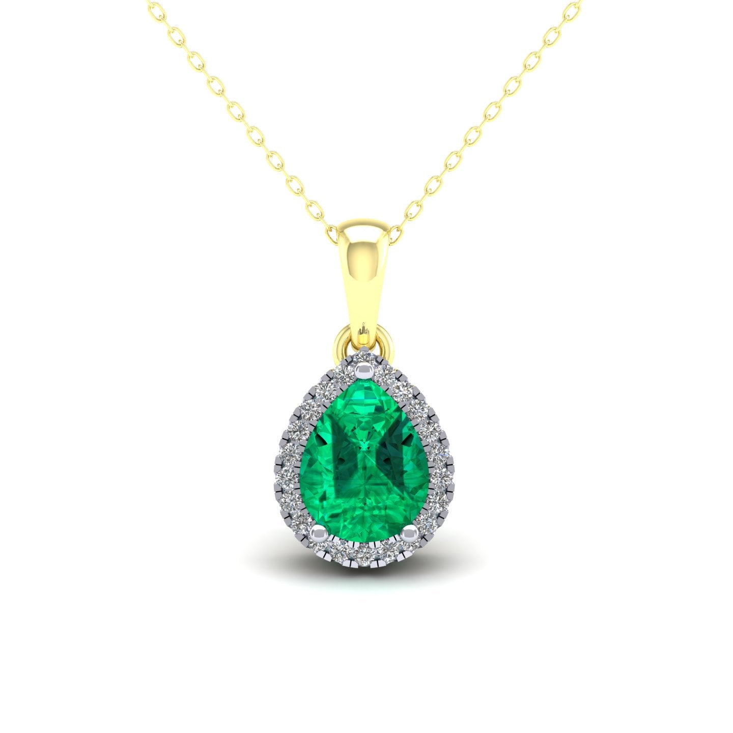 2-Colour 9ct Gold  Green Pear CZ Solitaire Halo Necklace 20" - G9P6041EM