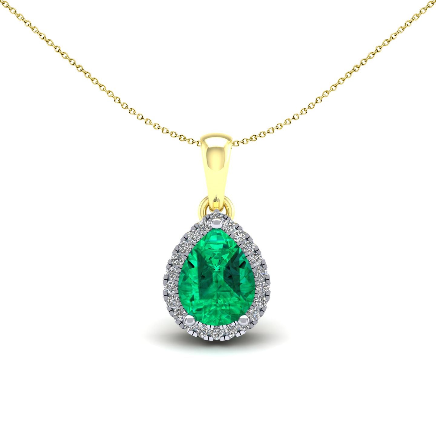 2-Colour 9ct Gold  Green Pear CZ Solitaire Halo Necklace 20" - G9P6041EM