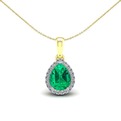 2-Colour 9ct Gold  Green Pear CZ Solitaire Halo Necklace 20" - G9P6041EM
