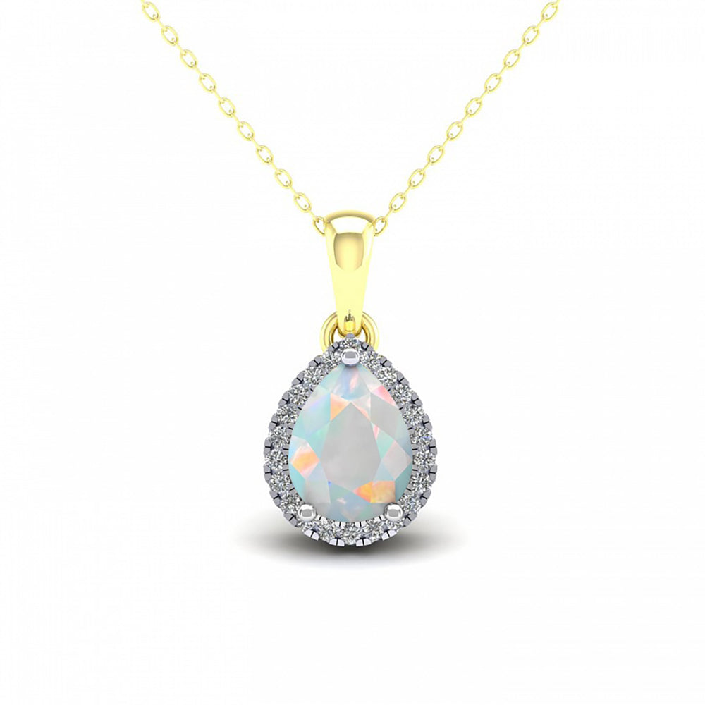 2-Colour 9ct Gold  Rainbow Pear Opal CZ Halo Necklace 20" - G9P6041OP