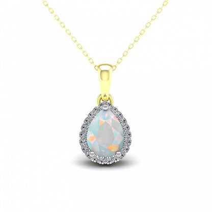 2-Colour 9ct Gold  Rainbow Pear Opal CZ Halo Necklace 20" - G9P6041OP