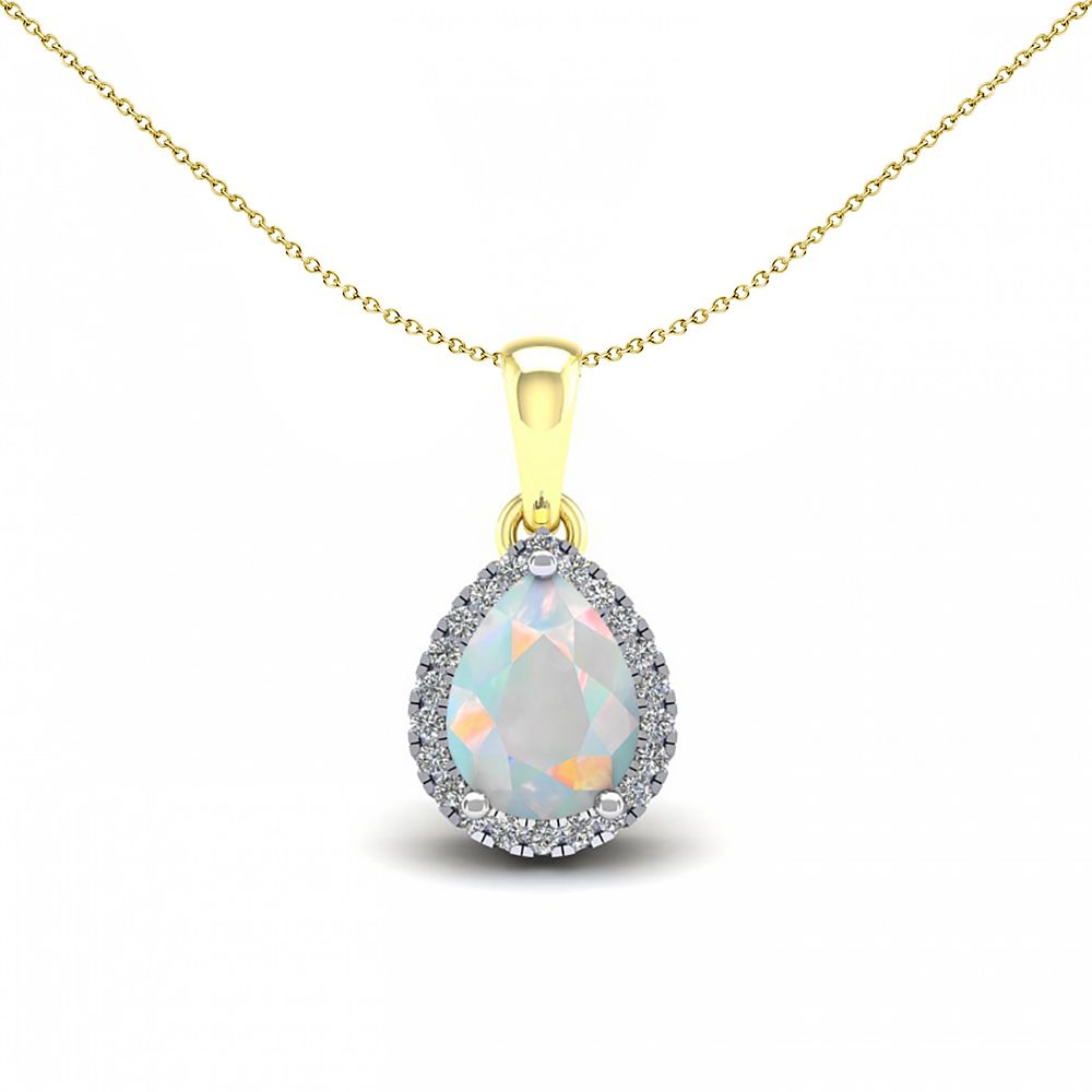 2-Colour 9ct Gold  Rainbow Pear Opal CZ Halo Necklace 20" - G9P6041OP