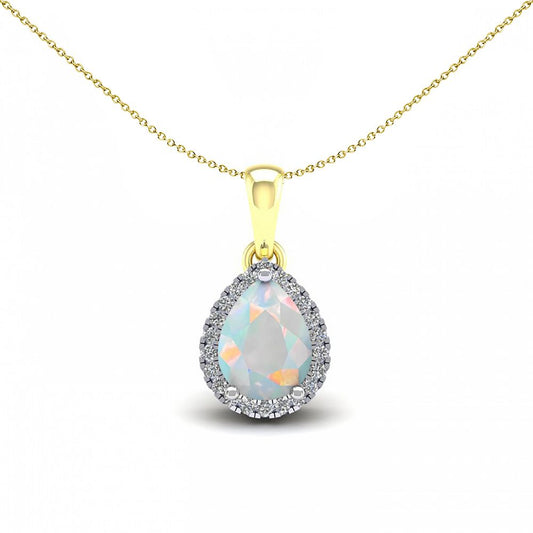 2-Colour 9ct Gold  Rainbow Pear Opal CZ Halo Necklace 20" - G9P6041OP