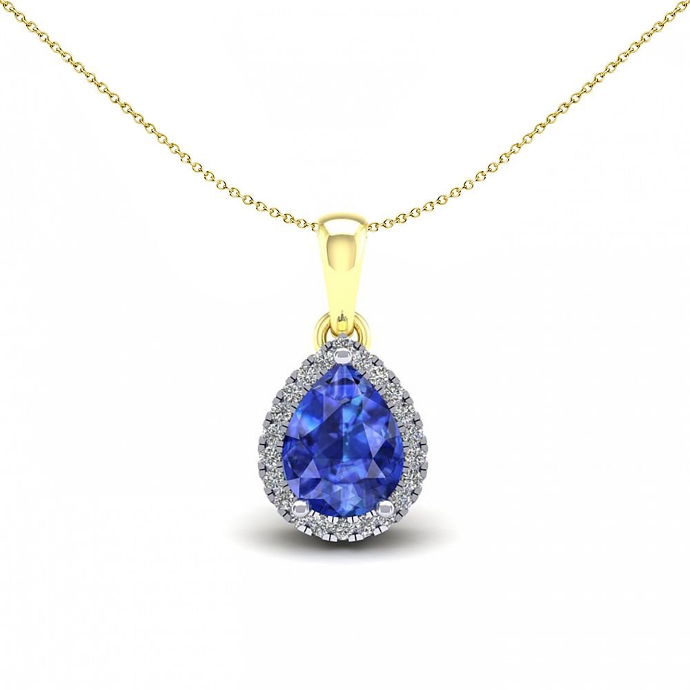 2-Colour 9ct Gold  Blue Pear CZ Solitaire Halo Necklace 20" - G9P6041SP