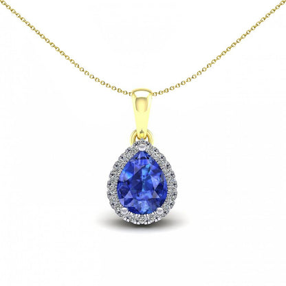 2-Colour 9ct Gold  Blue Pear CZ Solitaire Halo Necklace 20" - G9P6041SP