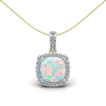 2-Colour 9ct Gold  Rainbow Cushion Opal CZ Halo Necklace 20" - G9P6042OP
