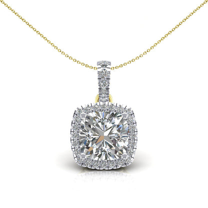 2-Colour 9ct Gold  Cushion CZ Solitaire Halo Pendant Necklace 20" - G9P6042